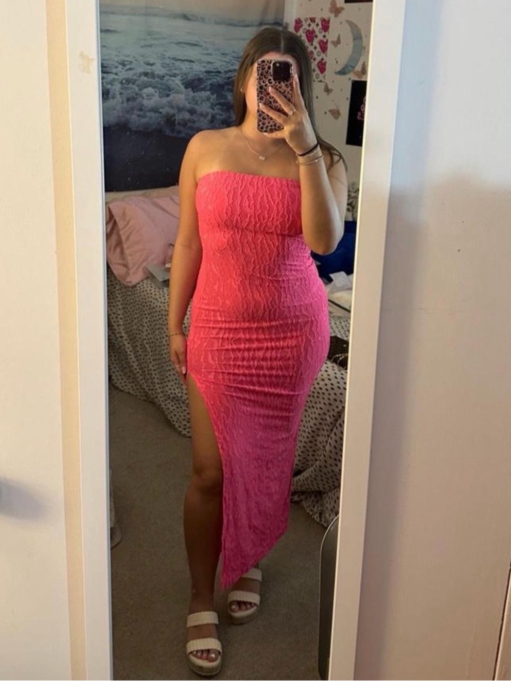 SHEIN Hot Pink Strapless Maxi Dress